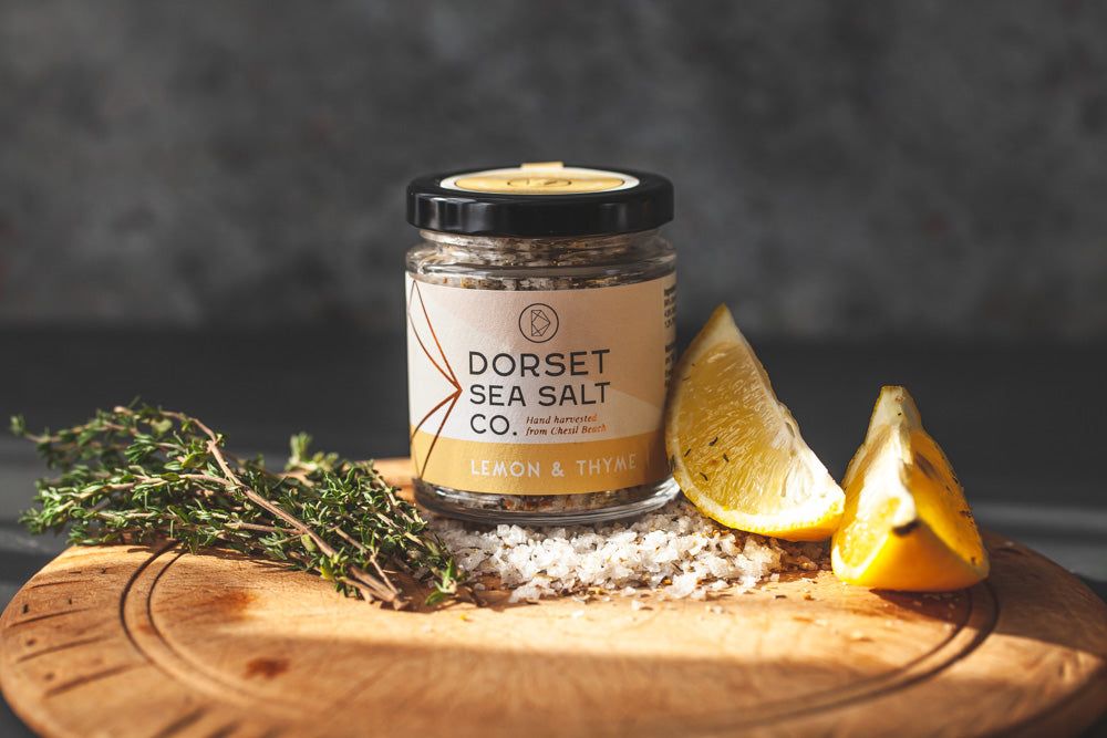 Lemon & Thyme infused Dorset Sea Salt 100g at £5.99 only from Dorset Sea Salt Co.