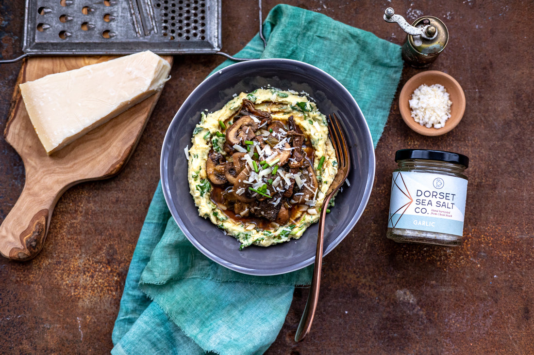 Mushroom ragu with polenta and watercress mash