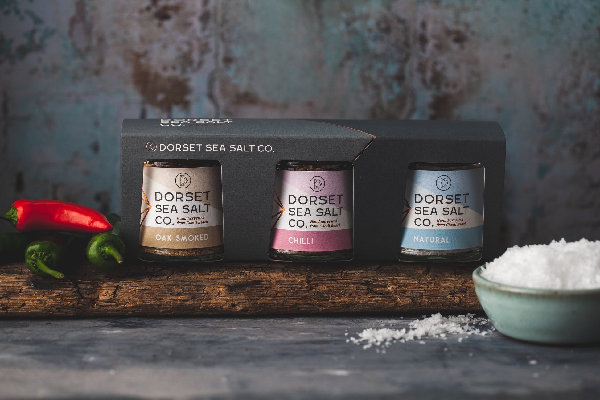 Smoked & Chilli Gift Set 3 x 100g at £17.99 only from Dorset Sea Salt Co.
