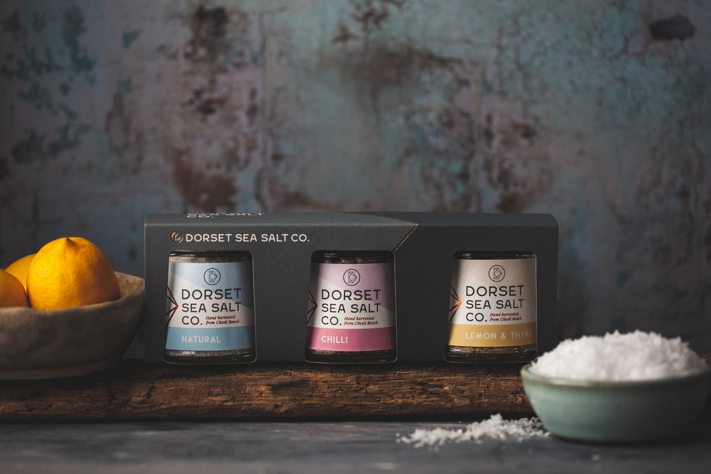 Chilli & Lemon Gift Set 3 x 100g at £17.99 only from Dorset Sea Salt Co.